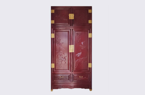 神湾镇高端中式家居装修深红色纯实木衣柜